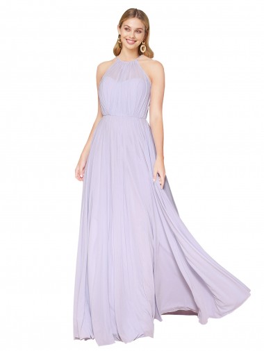 Affordable High Neck Halter Shirred Chiffon Prom Dress UK