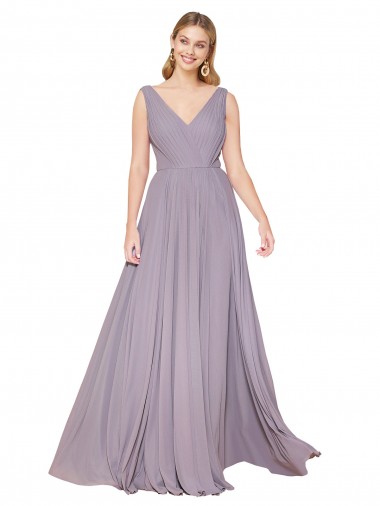 Affordable Draped Floor Length High Neck V-Back Chiffon Prom Dress with Shirred Bodice UK