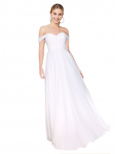 Affordable Off the Shoulder Long Full Length Chiffon Prom Dress UK