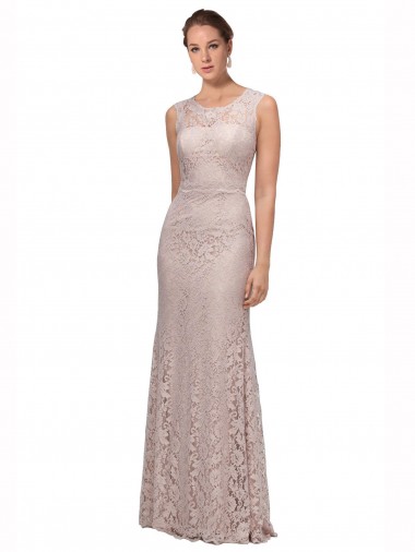 Affordable Long Sleeveless All Lace Prom Dress with Scoop Neckline UK