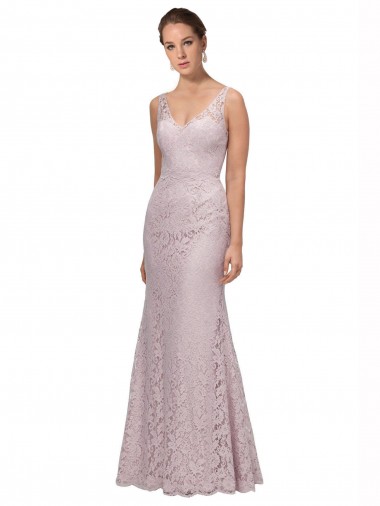 Affordable Lace V-Neckline Long Full Length Prom Dress UK