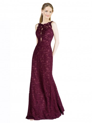 Affordable Long Lace Prom Dress with Peekaboo Bodice and Keyhole Back UK