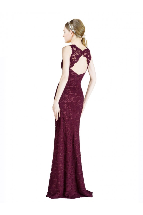 Affordable Long Lace Prom Dress with Peekaboo Bodice and Keyhole Back UK