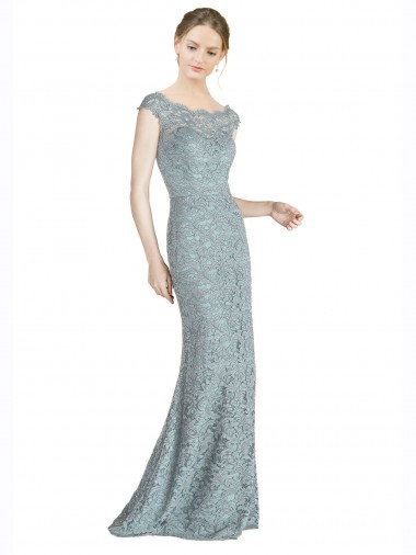 Affordable Off the Shoulder Mermaid Lace Prom Dress with Cap Sleeves UK