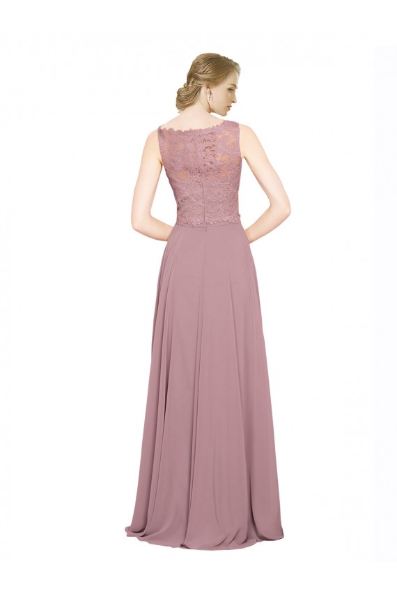 Affordable Long A-Line Chiffon Prom Dress with Sleeveless Lace Crop Top UK