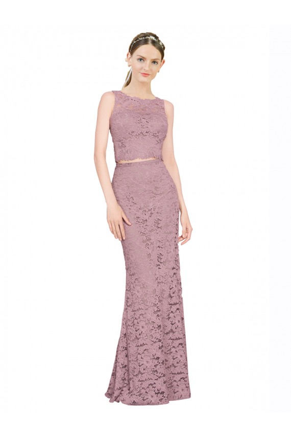 Affordable Sleeveless Crop Top High Neck Mermaid Lace Prom Dress UK