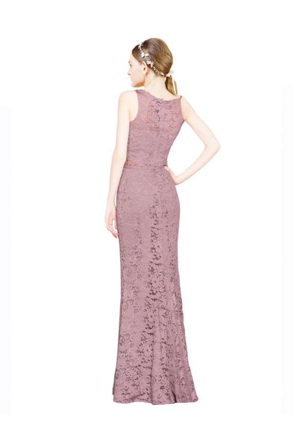 Affordable Sleeveless Crop Top High Neck Mermaid Lace Prom Dress UK