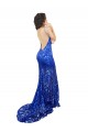 Affordable High Neck Long Open Back Lace Prom Dress with Train UK