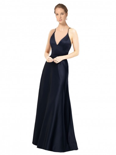 Affordable Sexy Satin Prom Dress with Deep V-Neckline and Strappy Back UK