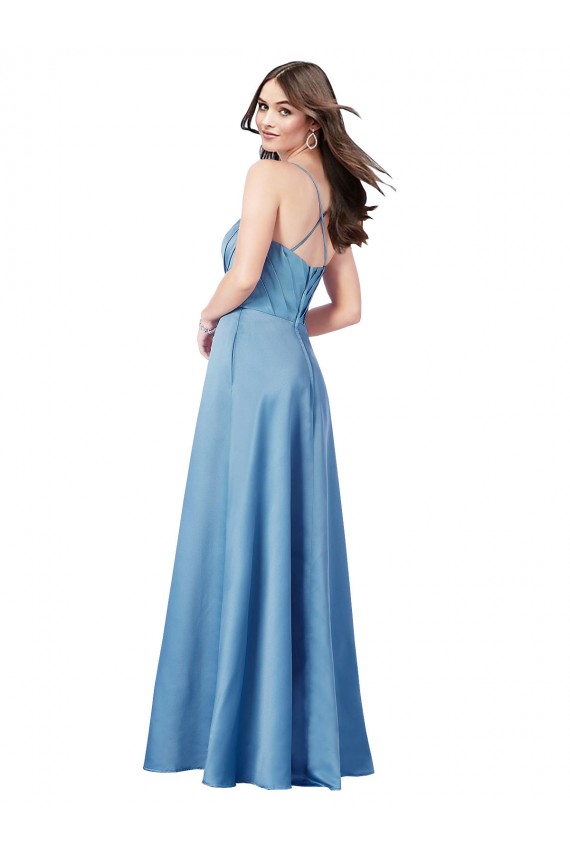 Affordable Crossing Strap Back Pleated Bodice Long Satin Prom Dress UK