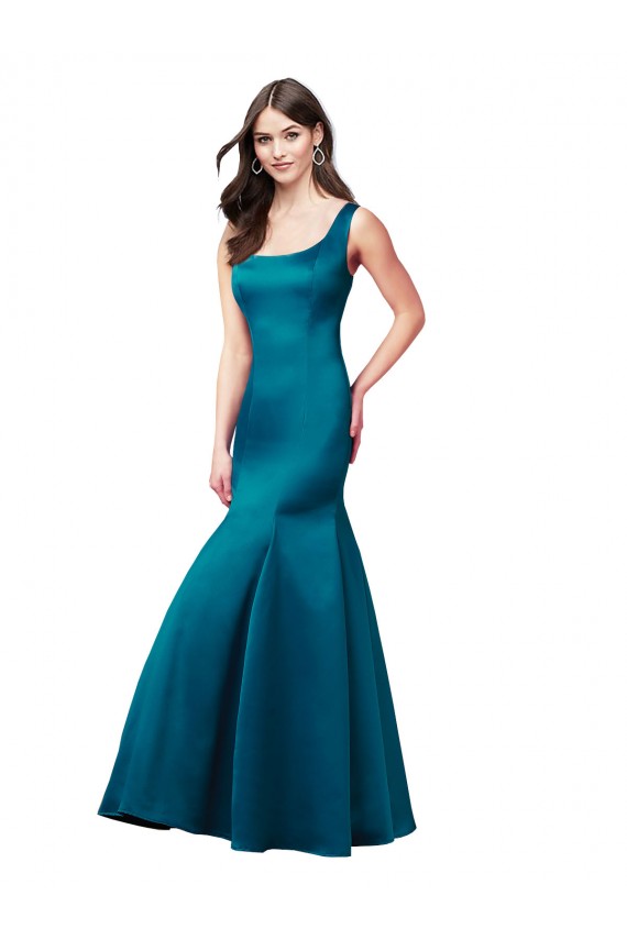 Affordable Long Sleek Satin Prom Dress with U-Back UK
