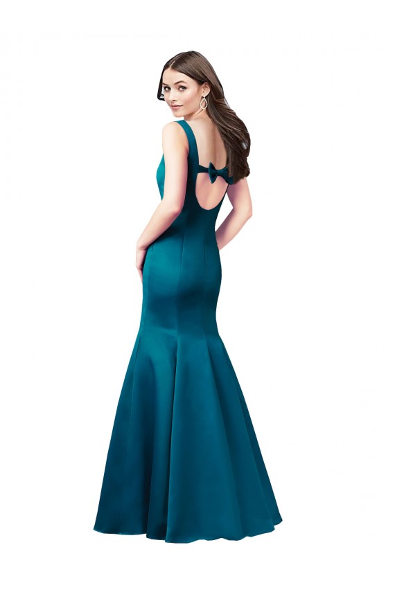 Affordable Long Sleek Satin Prom Dress with U-Back UK
