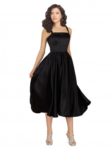 Affordable Short Square Neck Satin Cocktail Prom Dress / Homecoming Dress with Beading UK