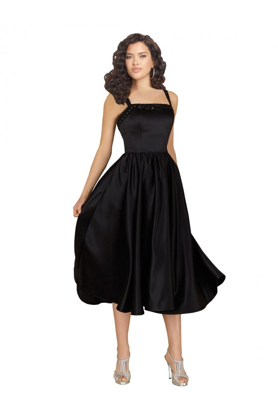 Affordable Short Square Neck Satin Cocktail Prom Dress / Homecoming Dress with Beading UK