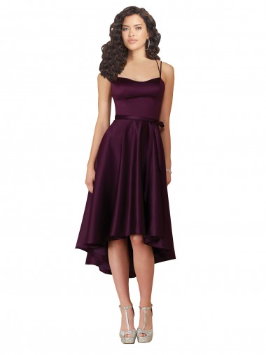 Affordable Elegant High Low Satin Prom Dress with Criss Cross Back UK