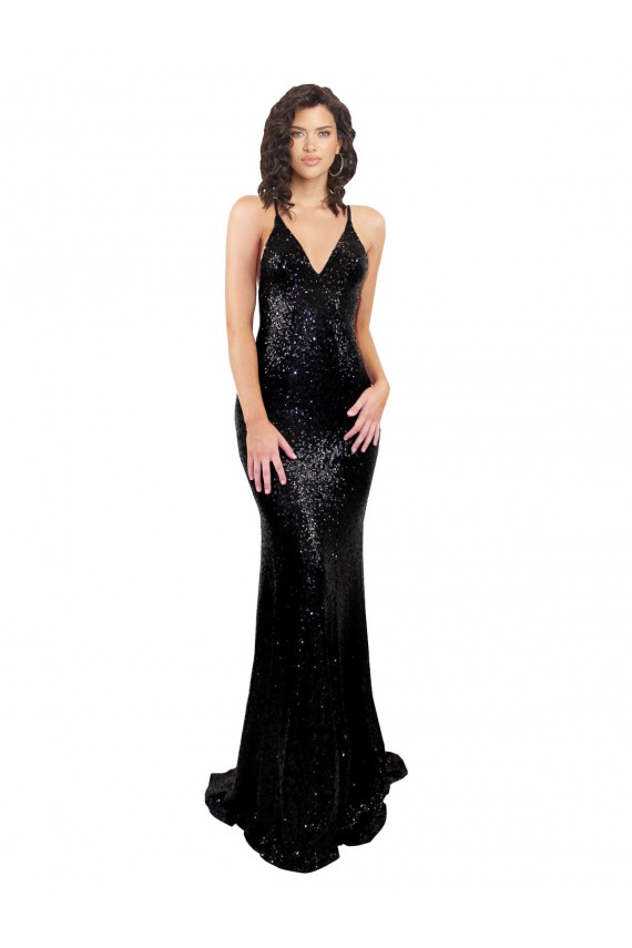 Affordable Sleek Fishtail Shaped Open Back Sequin Prom Dress UK