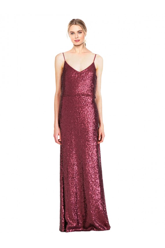 Affordable High Neck Halter Long Slim Sequin Prom Dress with V-Neck and Blouson Bodice UK