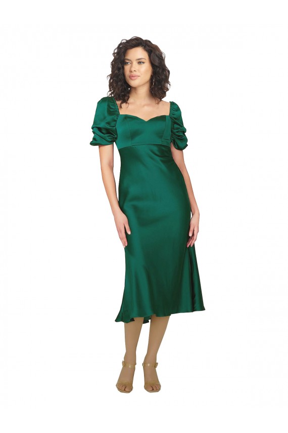 Affordable Ruched Sleeve Silky Satin Prom Dress UK