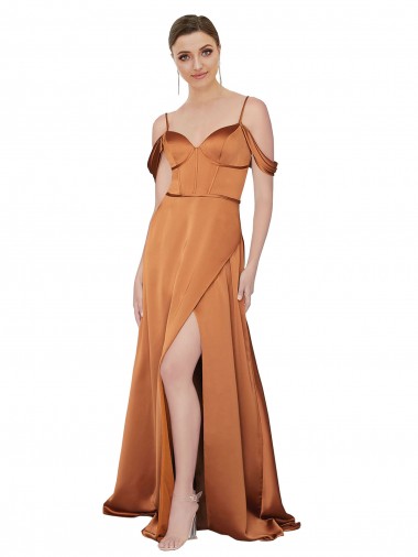 Affordable Silky Satin Prom Dress with Bustier Bodice UK