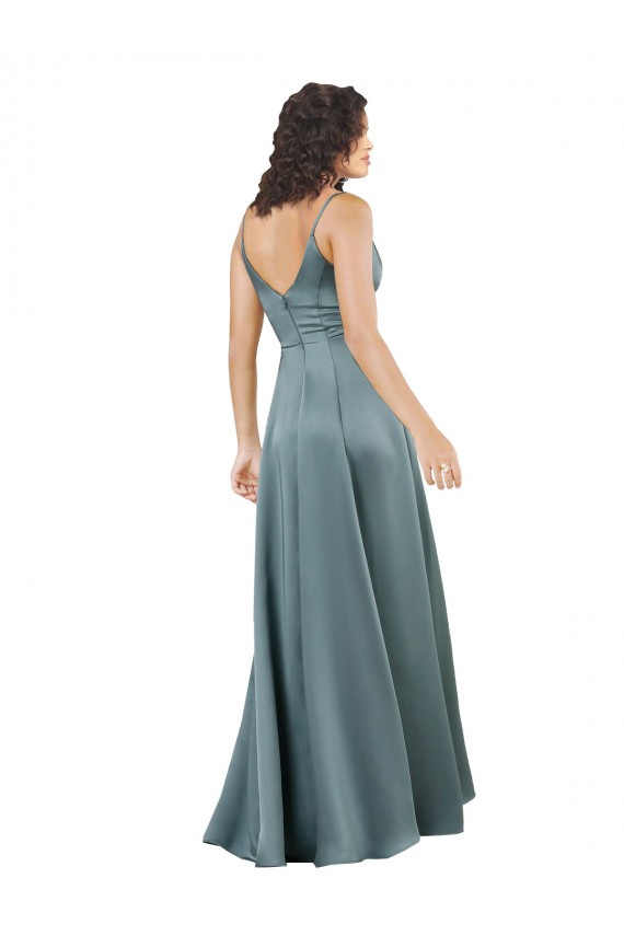 Affordable Silky Satin Floor-Length Long Prom Dress with V-Neckline UK