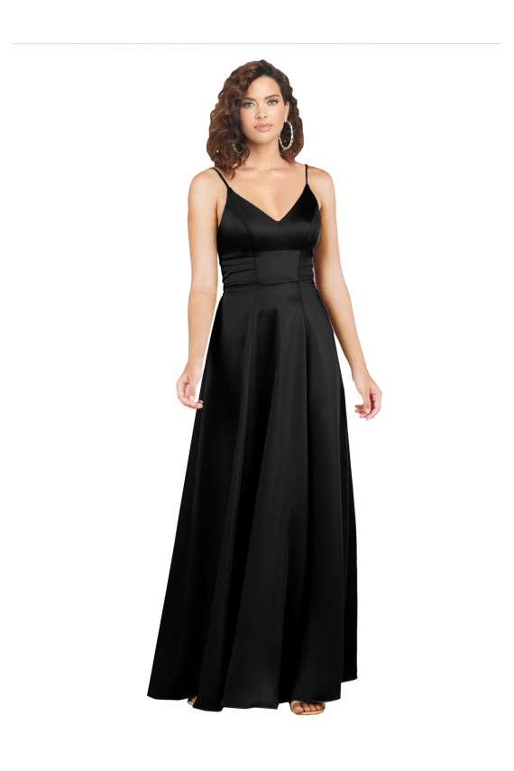 Affordable Silky Satin Floor-Length Long Prom Dress with V-Neckline UK