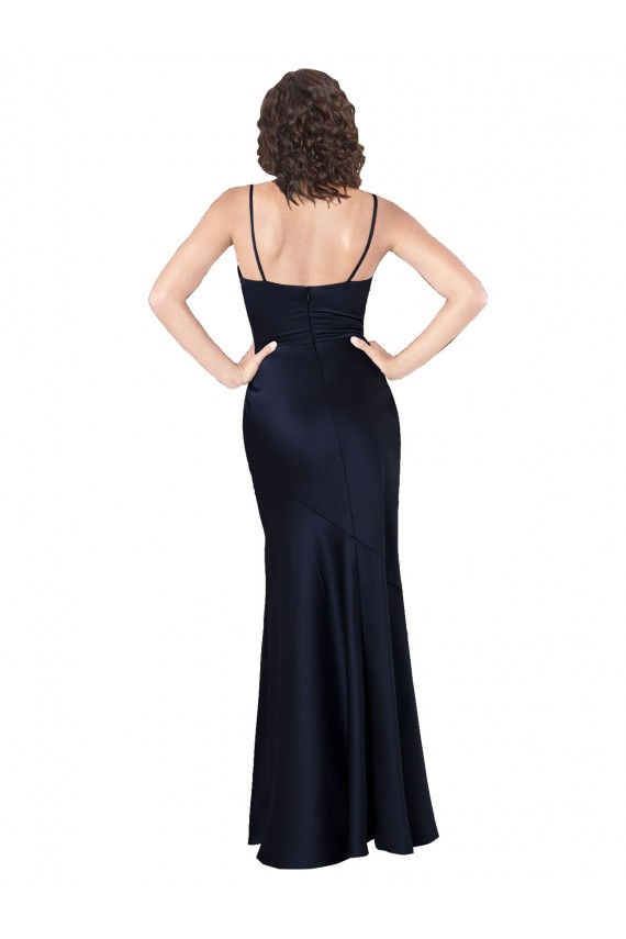 Affordable Draped Cowl Neck Silky Satin Prom Dress with Skirt Slit UK