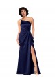 Affordable One Shoulder Silky Satin Prom Dress with Skirt Slit UK