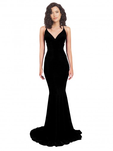 Affordable Fishtail Shaped V-Neck Open Back Spandex Prom Dress UK