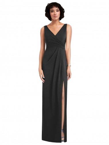Affordable Draped Wrap Maxi Spandex Prom Dress with Front Slit UK
