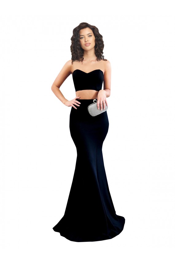 Affordable Two Piece High Neck Crepe Prom Dress UK