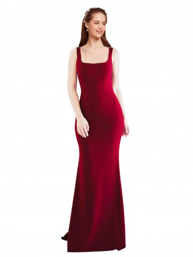 Affordable Square Neckline and Backline Fitted Crepe Prom Dress UK