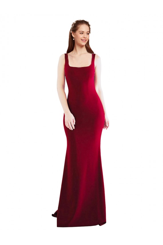 Affordable Square Neckline and Backline Fitted Crepe Prom Dress UK