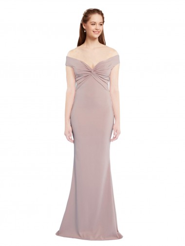 Affordable Knotted Off the Shoulder Crepe Prom Dress with Cut-Out Back UK