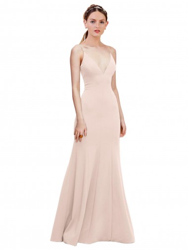 Affordable Deep V-Neck and Back Long Crepe Prom Dress UK