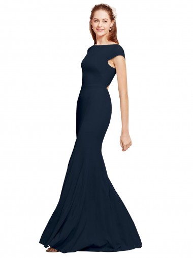Affordable Fit and Flare Long Crepe Prom Dress with Tie Open Back UK