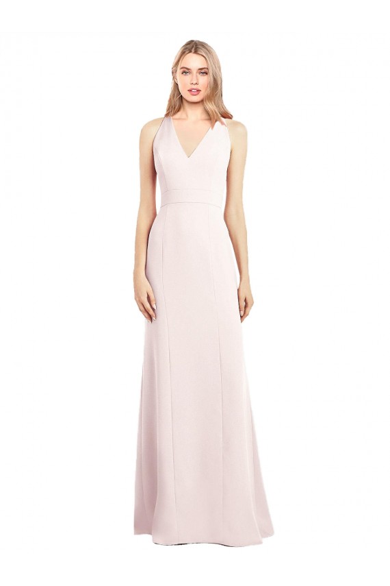 Affordable V-Neck Keyhole Back Crepe Trumpet Prom Dress UK