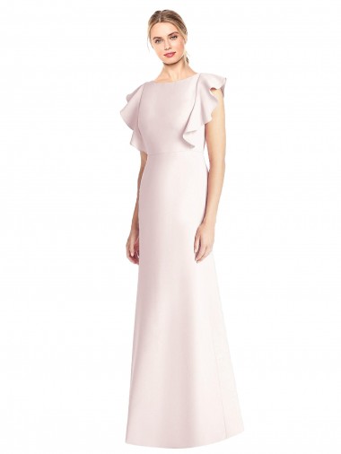 Affordable Ruffle Cap Sleeves Open Back Trumpet Prom Dress UK