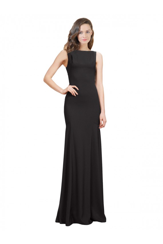 Affordable Sleeveless Bateau Neckline Crepe Prom Dress with Twist Back UK