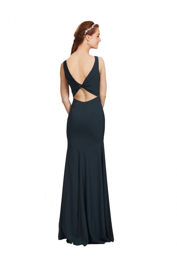 Affordable Sleeveless Bateau Neckline Crepe Prom Dress with Twist Back UK