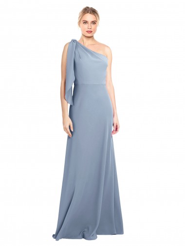 Affordable Draped Flutter Sleeves One Shoulder Stretch Crepe Prom Dress UK