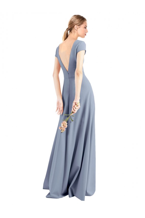 Affordable Plunging V-Neck Cap Sleeves Stretch Crepe Prom Dress with Front Slit UK