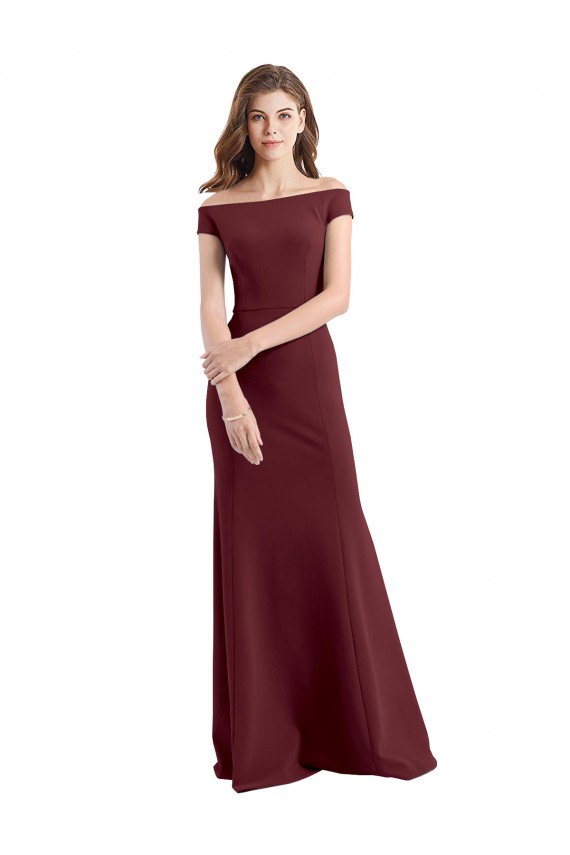 Affordable Off the Shoulder Fit and Flare Stretch Crepe Prom Dress UK
