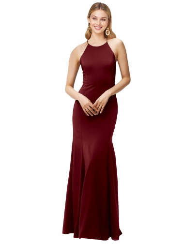 Affordable Fit and Flare Halter Neckline Stretch Crepe Prom Dress with Strappy Back UK