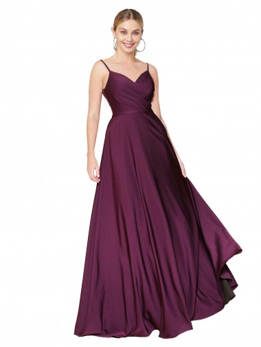 Affordable High Neck Spaghetti Straps Long V-Back Crepe Prom Dress UK