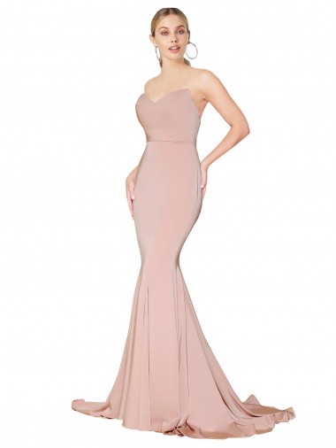 Affordable Sweep Train Sweetheart Long Mermaid Crepe Prom Dress Low Back UK