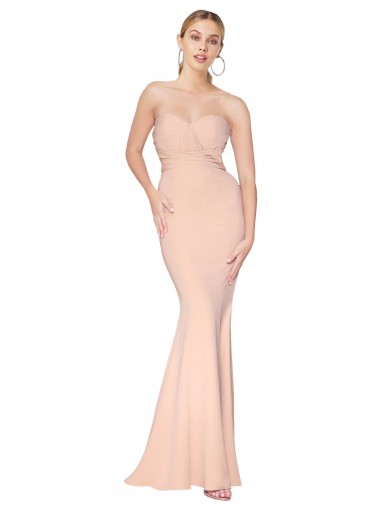 Affordable Sweetheart Shirred Neck Long Floor Length Crepe Prom Dress UK