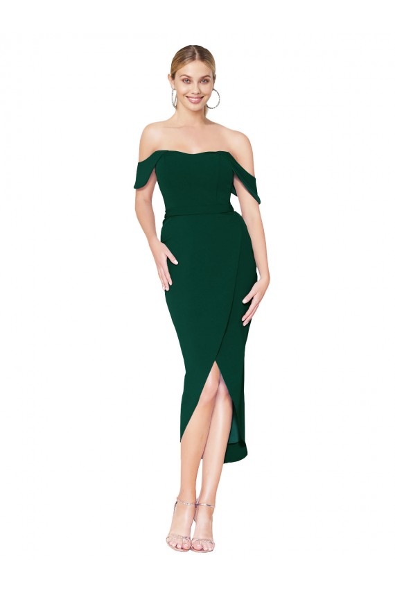 Affordable Off the Shoulder Short Knee Length Crepe Wrap Cocktail Prom Dress / Homecoming Dress UK