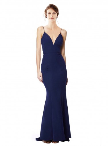 Affordable Deep V-Neck Spaghetti Straps Mermaid Crepe Prom Dress UK