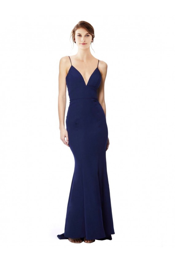 Affordable Deep V-Neck Spaghetti Straps Mermaid Crepe Prom Dress UK