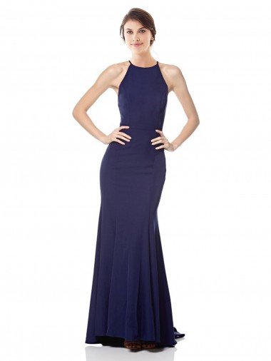 Affordable High Neck Fishtail Crepe Prom Dress with Open Back Detail UK